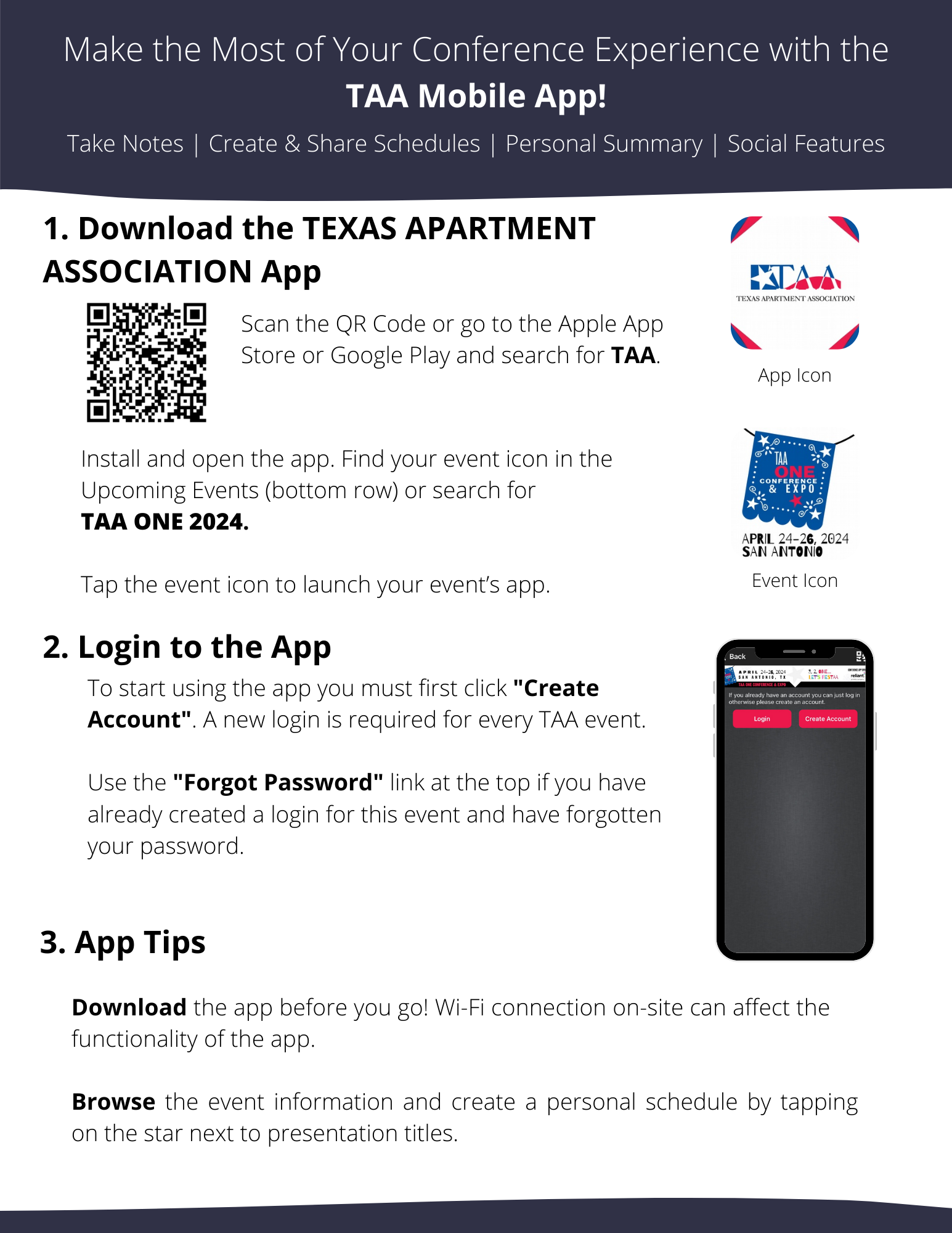 2024 Texas Apartment Association ONE Conference & Expo Event App Instructions